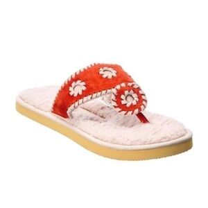Jack Rogers New Jacks Slipper Sandals Fuzzy Faux Fur Suede Pink Orange Women’s 7